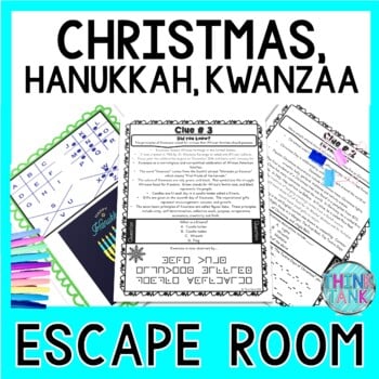 Christmas, Hanukkah & Kwanzaa ESCAPE ROOM - December - Reading Comprehension