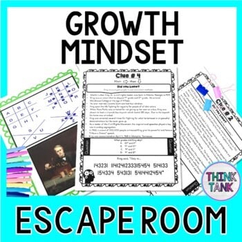 Growth Mindset ESCAPE ROOM Activity - Reading Comprehension - Back to School