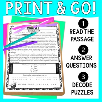 Christopher Columbus PUZZLE STATIONS Reading Activity - Columbus Day - Image 3