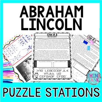 Abraham Lincoln PUZZLE STATIONS:  Civil War, Gettysburg Address, President's Day