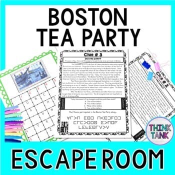 Boston Tea Party ESCAPE ROOM:  Causes of the Revolutionary War - Print & go!