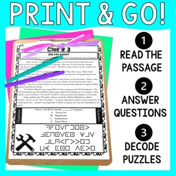 Civil War Reconstruction PUZZLE STATIONS: Civil War, Lincoln, Andrew Johnson - Image 2