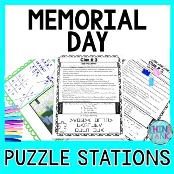 Memorial Day PUZZLE STATIONS - Reading Comprehension - May Activity