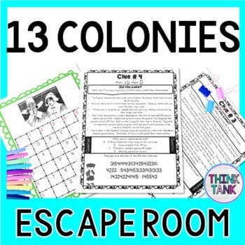 13 Colonies ESCAPE ROOM: Reading Comprehension - Print & Go!