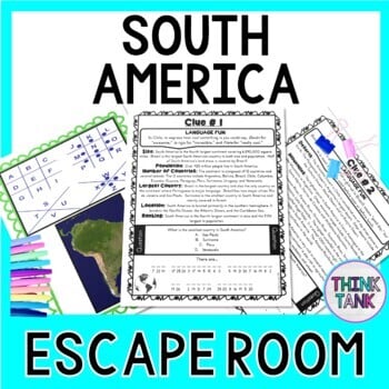 South America ESCAPE ROOM! Continents and Geography - NO PREP, PRINT & GO!