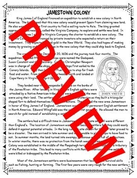 Jamestown Colony Color by Number, Reading Passage and Text Marking - Image 2
