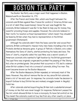 Boston Tea Party Color by Number, Reading Passage and Text Marking - Image 2