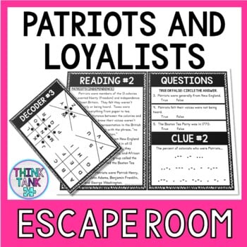 Patriots and Loyalists Escape Room Activity - Revolutionary War