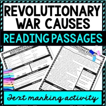 Revolutionary War Causes Reading Passages - Text Marking + Word Search