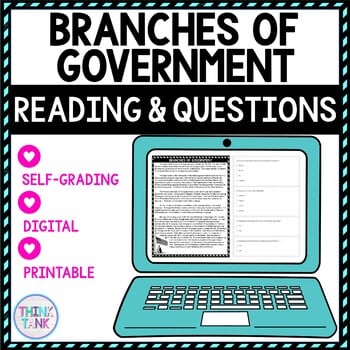 Branches of Government DIGITAL Reading Passage and Questions - Self Grading