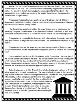 Branches of Government DIGITAL Reading Passage and Questions - Self Grading - Image 4