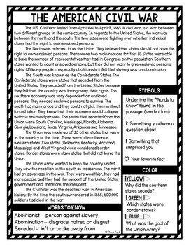 Civil War Leaders Reading Passages, Questions and Text Marking + Word Search - Image 2
