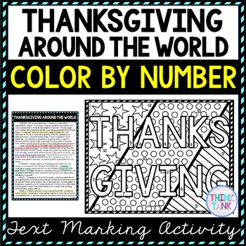 Thanksgiving Around the World Color by Number, Reading Passage and Text Marking