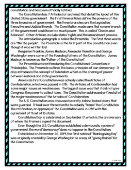 U.S. Constitution DIGITAL Reading Passage and Questions - Self Grading - Image 4