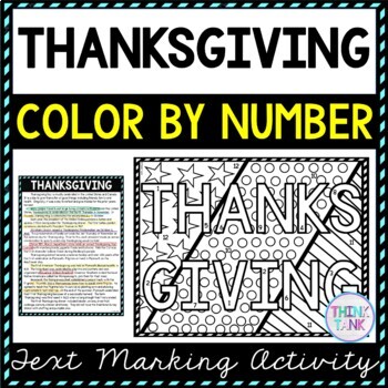 Thanksgiving Color by Number, Reading Passage and Text Marking