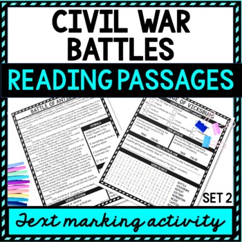Civil War Battles (set #2) Reading Passages, Questions and Text Marking + Word Search