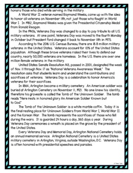 Veterans Day DIGITAL Reading Passage and Questions - Self Grading - Image 4