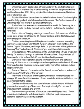 Christmas, Hanukkah & Kwanzaa DIGITAL Reading Passage & Questions - Self Grading - Image 4