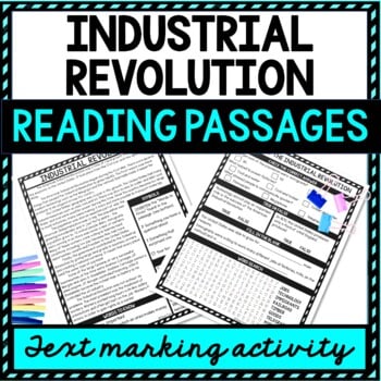 Industrial Revolution Reading Passages, Questions and Text Marking + Word Search