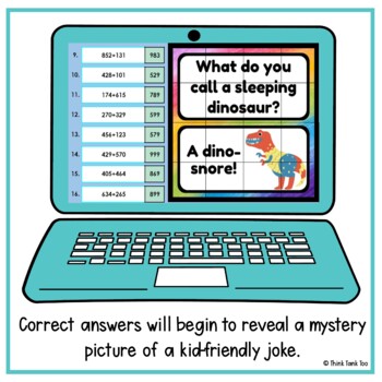 3 Digit Addition WITHOUT Regrouping | Math Mystery Picture Reveal | Joke | Set 2 - Image 3