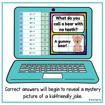 Division - Whole Numbers - Up to 12 - Math Mystery Picture Reveal - Joke - FREE - Image 3