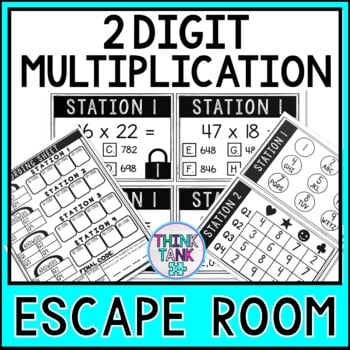 Multiplication Escape Room | 2 digit x 2 digit | Math Activity | Print and Go