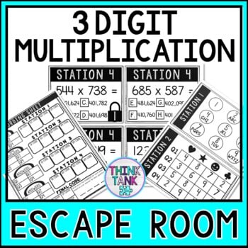 Multiplication Escape Room | 3 digit x 3 digit | Math Activity | Print & Go!