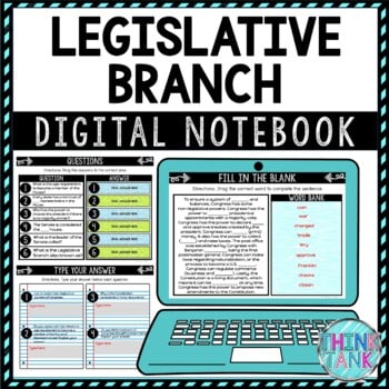 Legislative Branch DIGITAL Interactive Notebook | Choice Board | Government