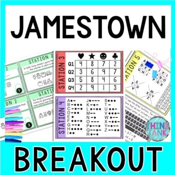 Jamestown Breakout Activity - Task Cards Puzzle Challenge - Colonial America
