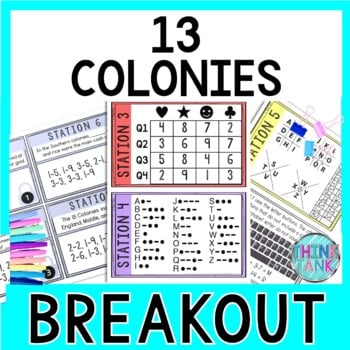 13 Colonies Breakout Activity - Task Cards Puzzle Challenge