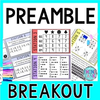 Preamble to the U.S. Constitution Breakout Activity -Task Cards Puzzle Challenge