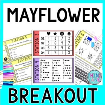 Mayflower Breakout Activity - Task Cards Puzzle Challenge - Plymouth Colony