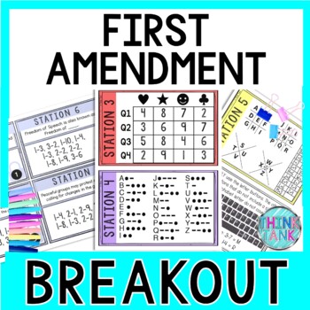 First Amendment Breakout Activity - Task Cards Puzzle Challenge - Bill of Rights