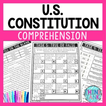 Constitution Reading Comprehension Challenge - Close Reading Activities