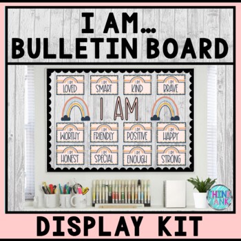 Bulletin Board Display Kit - Teacher Bulletin Board - I AM - Boho Rainbow Theme