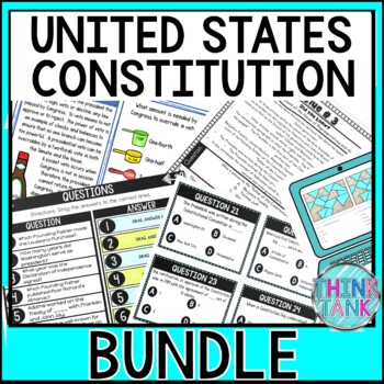 U.S. Constitution Unit Bundle - Escape Room, Reading Comprehension, Task Cards