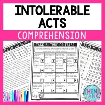 Intolerable Acts Reading Comprehension Challenge - Close Reading Activity