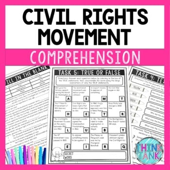 Civil Rights Movement Reading Comprehension Challenge - Close Reading Activity