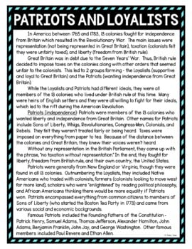 Patriots and Loyalists DIGITAL Reading Passage & Questions Self Grading - Image 2