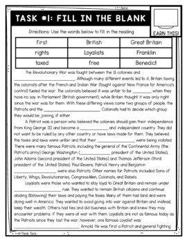 Patriots and Loyalists Thinktivity™ Reading Comprehension - American Revolution - Image 2