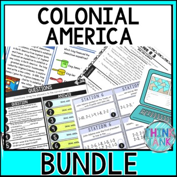 Colonial America Unit - Escape Rooms, Secret Message, Reading Passages - BUNDLE