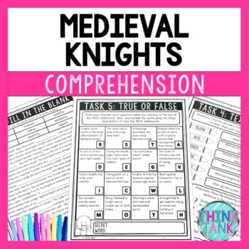 Medieval Knights Reading Comprehension Challenge - Close Reading - Middle Ages