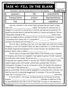 How a Bill Becomes a Law Thinktivity™ Reading Comprehension - Legislative Branch - Image 2