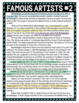 Famous Artists #2 Color by Number, Reading Passage and Text Marking - Image 4