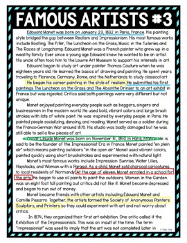 Famous Artists #3 Color by Number, Reading Passage and Text Marking - Image 4