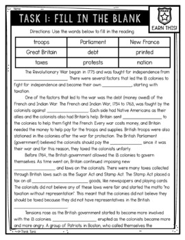 Revolutionary War Causes Reading Comprehension CSI Spy