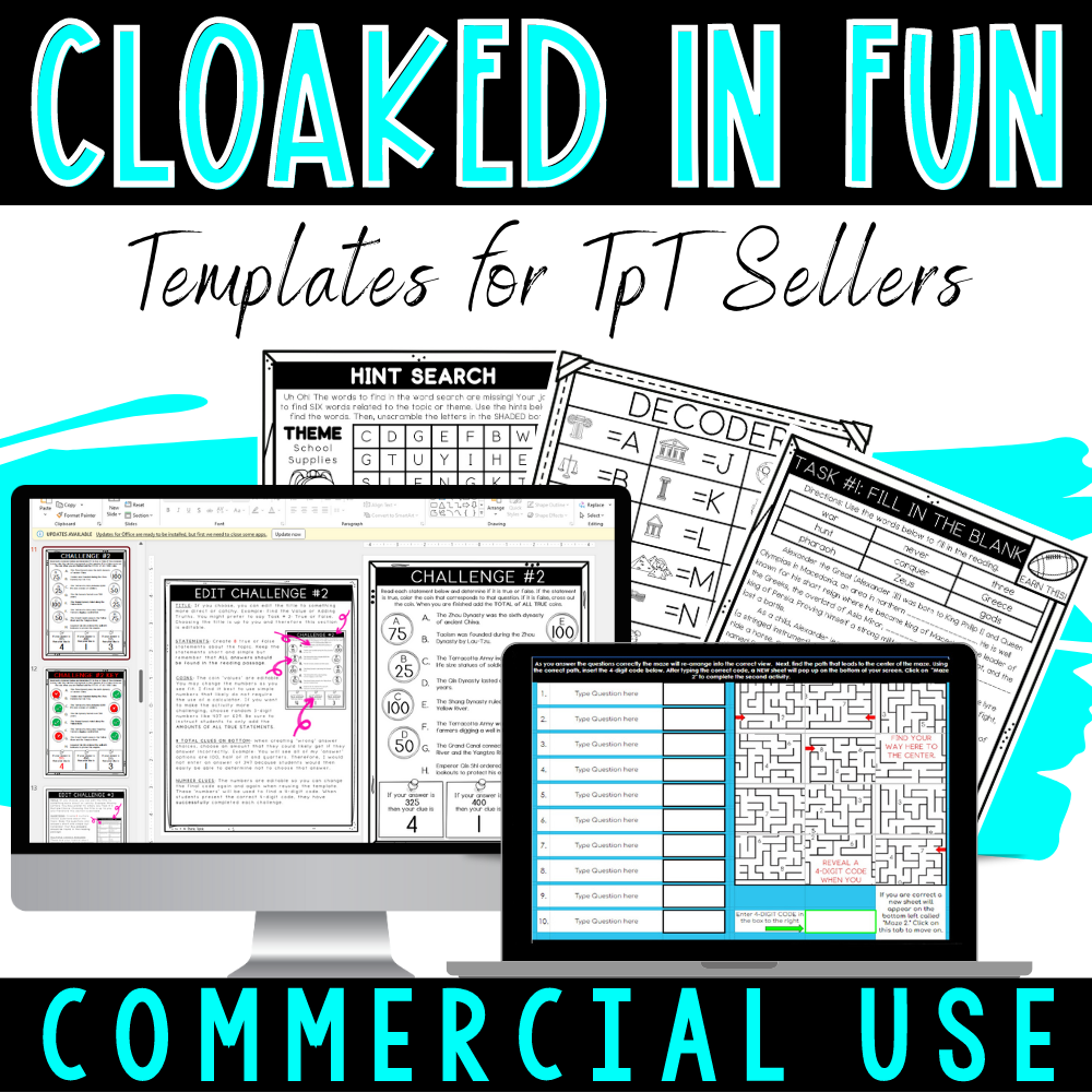 Editable escape room templates for TpT Sellers and Teacher Authors