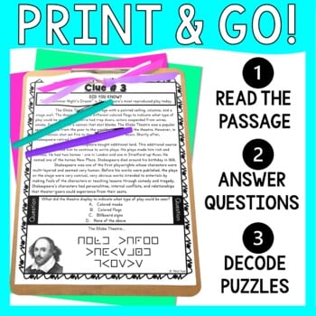 William Shakespeare ESCAPE ROOM Activity - Reading Passages - Playwright - Image 2