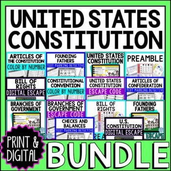 U.S. Constitution BUNDLE - Escape Room - Reading Comprehension - Text Marking