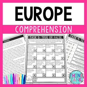 Europe Comprehension Challenge - Close Reading - World Geography - Continents
